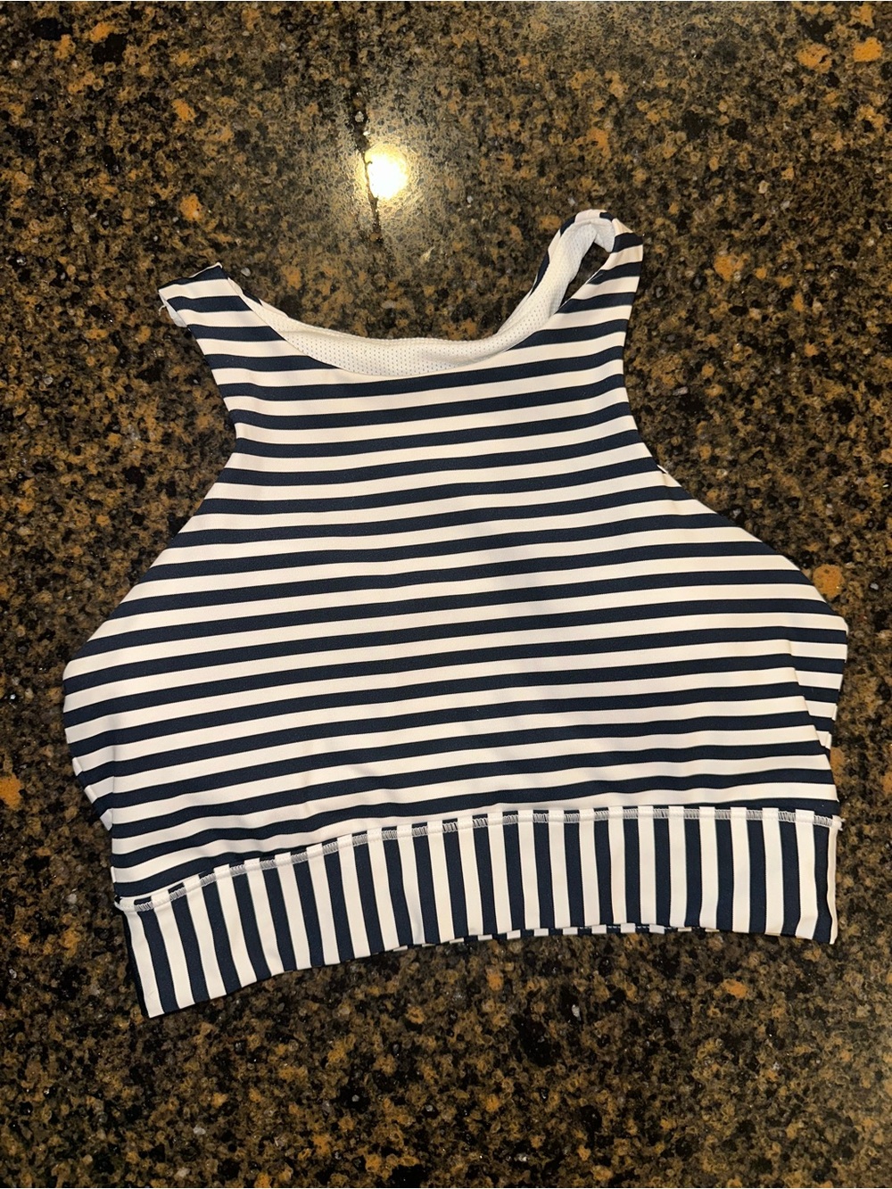 Athleta Sports Bra XS Navy White Stripe Racerback Mesh Workout Yoga Running
